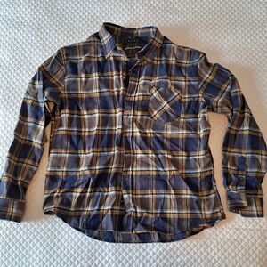 Jachs New York Recycled Flannel Shirt Navy and Brown Men’s Sz XL